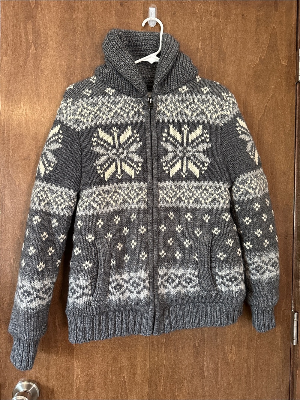 Abercrombie & Fitch Gray Zip-Up Knit Jacket with Sherpa Lining